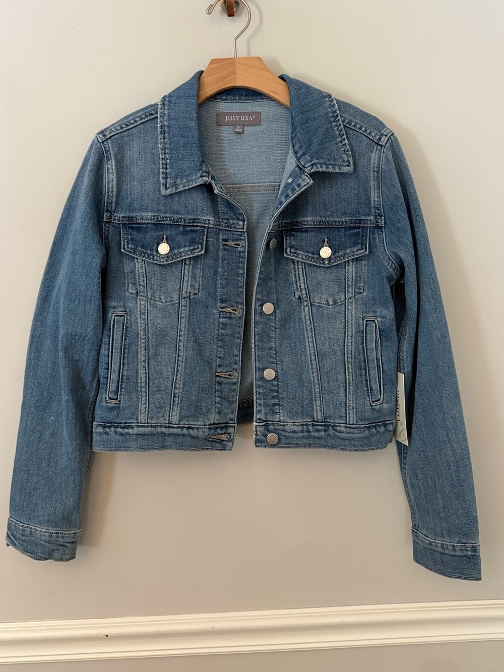 NWT Just USA denim stretch jean jacket. S